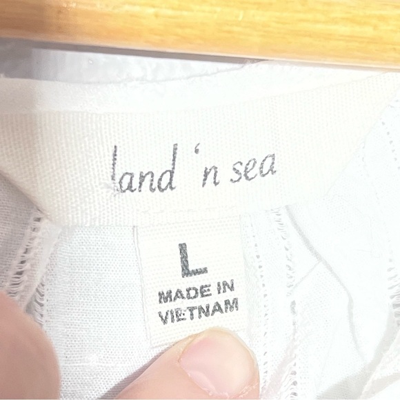 Land' n Sea Women Eyelet Split Tie Neck Blouse White 100% Cotton Women Size L - Picture 9 of 11